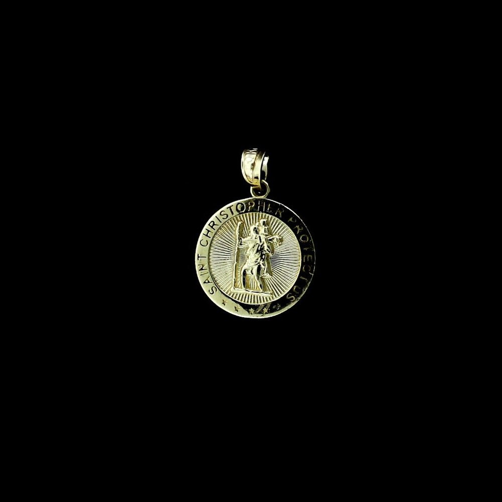 Real 10K Yellow Gold Diamond Cut Saint Christopher Pendant - Picture 4 of 8